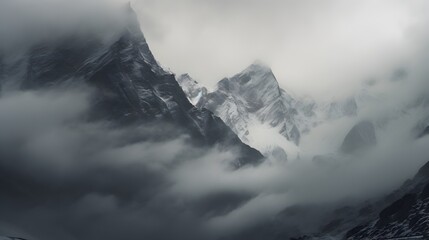 mountains in fog and cloud