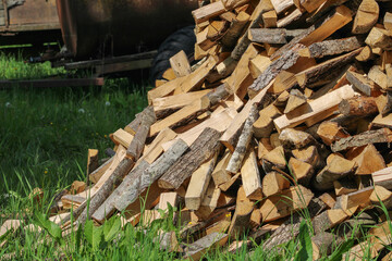 A big mountain of chopped wood