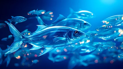 Fotobehang A school of blue fish © TopMicrobialStock