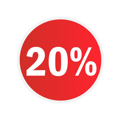 Discount 20 percent off red sticker icon isolated on white background	