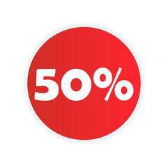 Discount 50 percent off red sticker icon isolated on white background	
