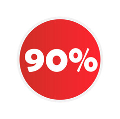 Discount 90 percent off red sticker icon isolated on white background	