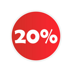 Discount 20 percent off red sticker icon isolated on white background	