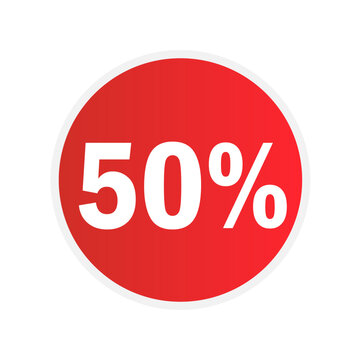 Discount 50 percent off red sticker icon isolated on white background	
