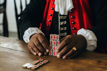 Seer fortune teller clairvoyant predicts the future with a cards on table. - obrazy, fototapety, plakaty