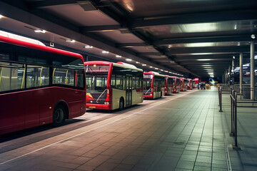 Bus garage with passenger buses.