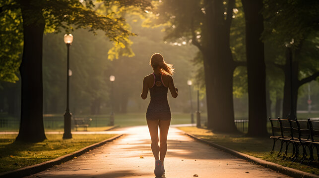 woman jogging in a park, woman exercising in the open air