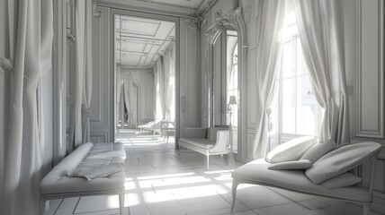 Parisian Luxury Medical Waiting Room in White and Gray Tones