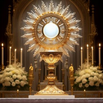 Blessed Sacrament exposed in the monstrance surrounded by angels