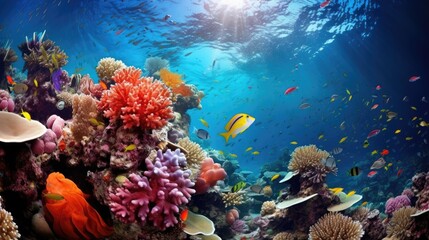 Naklejka na ściany i meble Sea fish and coral reef
