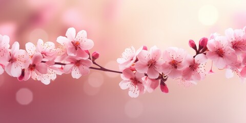 Fototapeta na wymiar Beautiful nature spring background with a branch of blooming sakura. Copy space for text