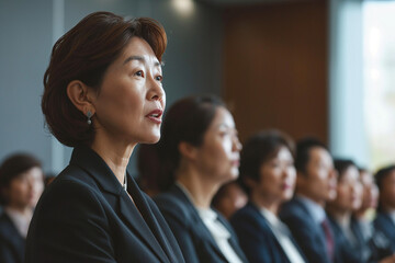 Senior Korean Businesswoman Leading Corporate Seminar, Expertise and Leadership in Professional Conference, Confident Presentation Skills, Asian Executive in Business Environment