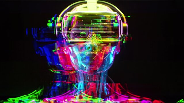 Beautiful electric technology neon female robot cyborg