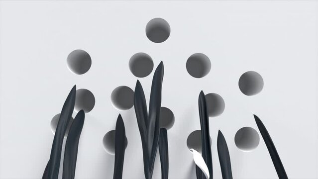 Round Holes On White Wall Loop.
An abstract kinetic art animation featuring dark streaks emerging like leeches from round holes on a white wall in a seamless loop.