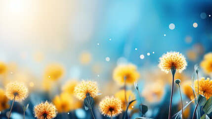 Field of dandelions with bokeh effect. Nature background