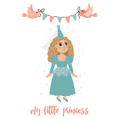A charming vector illustration of a princess, perfect for a children's room poster.
