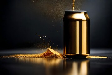 black and golden  canned beverage packaging and advertising template ,golden sparkles