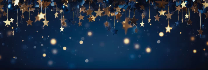 Foto op Plexiglas Christmas and new year 2024 decoration on the blue vintage background golden stars comeliness © Summit Art Creations