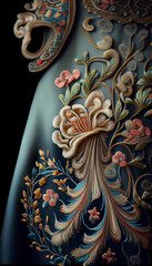 Beautiful 3D multicolour embroidered textile art, fibric artwork, seamless pattern. Oriental motives. Generative AI