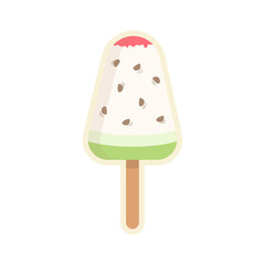 Ice cream isolated on white background. Ice cream sticker. Cartoon watermelon ice cream sticker. Ice lolly illustration.
