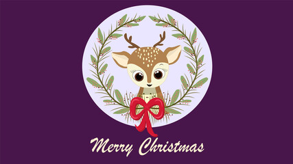  Merry Christmas  with beautiful christmas card and a cute deer 