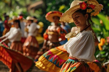 Celebrating Culture: A Spectacular Performance by a Traditional Costa Rican Dance Troupe, Showcasing the Vibrant Heritage of the Nation - obrazy, fototapety, plakaty