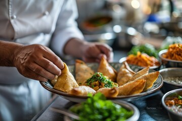 Culinary Symphony: A Chef's Skilled Hands Artfully Arrange Ingredients, Transforming the Kitchen into a Stage Where Gastronomic Magic Unfolds with Each Expert Movement and Precision.

