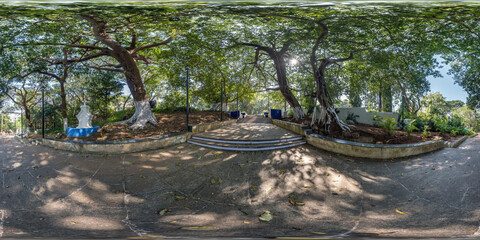 full seamless spherical 360 hdri panorama on old concrete staircase, remains of an ancient more...