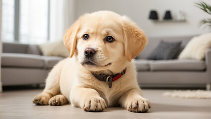 Cute labrador puppy in the room companion