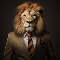 lion dressed as a businessman