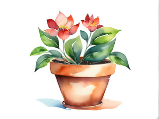 Blossoming Hope: Watercolor Illustration of a Flowerpot Symbolizing Growth and Potential. generative AI