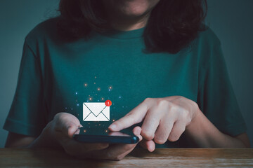 Business people touch on mobile smartphone screen. New email notification concept for business...