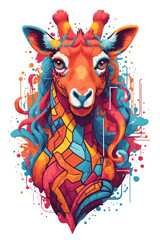  colorful giraffe graphic on white background