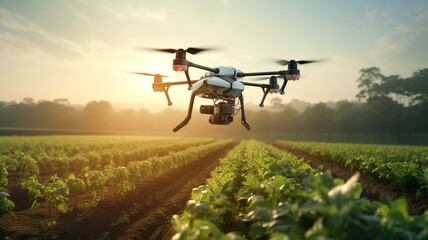 AI-controlled agricultural drones monitoring crop