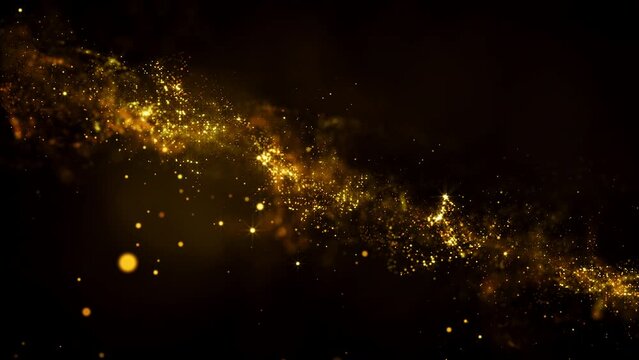 Abstract gold luxury deep particles flow with depth camera