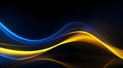 Beautiful abstract futuristic dark background with neon blue and yellow glow.