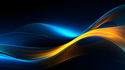 Beautiful abstract futuristic dark background with neon blue and yellow glow.