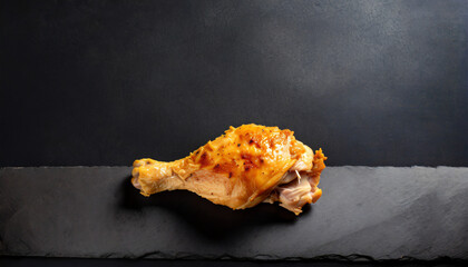 Grilled chicken wing on a dark surface with copy space