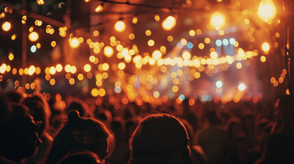 Capture a vibrant music festival with bokeh stage lights