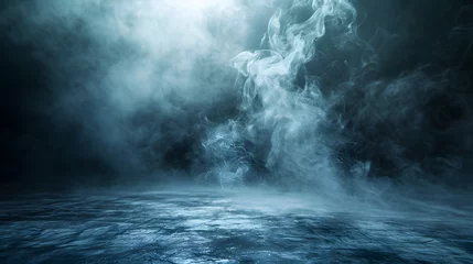  Empty dark background with smoke or fog on the floor. © Sticker