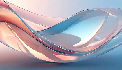 Dynamic 3d rendering illustration of abstract liquid glass with colorful  reflections composition.  