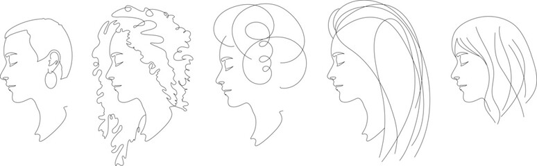 Set of women and hairstyle, fashion concept, female beauty, vector illustration for beauty salon, advertising, contemporary art