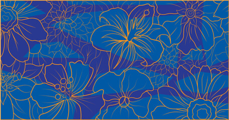several flowers background design drawing blue orange