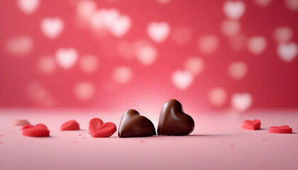 chocolate hearts on red background, Template, Romantic,14 February created with generative ai