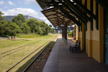 Castro Paraná Brazil Abandoned train station in the city of Castro on a sunny day with a view of the train tracks