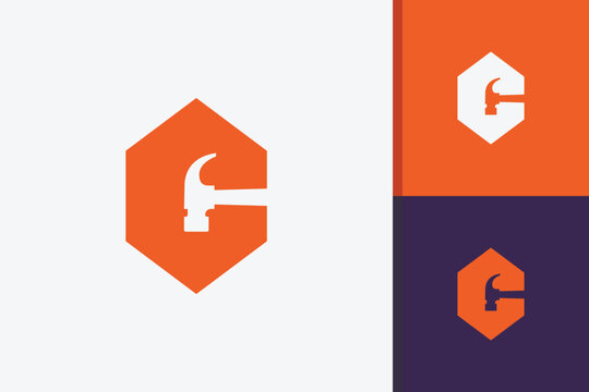 C hammer logo design vector template