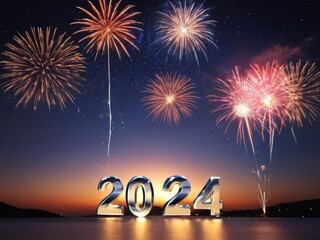 happy new year 2024 celebration background with firework bursting