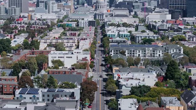 Painted Ladies Victorian houses in Alamo Square. San Francisco, California cityscape at Alamo Square. It is the row of Victorian houses at Steiner.