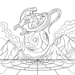 Stingray in the sky line art design.