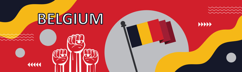 Belgium national day banner with flag colors background, Happy holiday. Independence and freedom day. Poster, banner, template vector design..eps